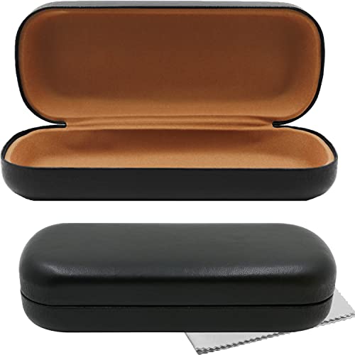 Olicky Hardcase Brillenetui, Softtouch PU Leder Brillenetui, Wird mit einem Mikrofasertuch zur Reinigung geliefert für Sonnenbrille Lesebrille Travel Reise - Schwarz