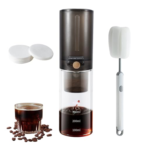 KINGHON Cold Brew Kaffeemaschine, (4 Tassen/600ml) Kaffeemaschinen FüR Cold Brew Coffee, Kaffee Kaltgetränke Maschine, Tropfkaffeemaschinen, Einstellbare Tropfrate, Kommt Mit 100 Filterpapier.(Black)