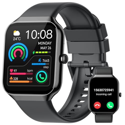 Smartwatch Herren Damen, 1.96" Fitnessuhr mit Telefonfunktion, Smart Watch Fitness Tracker SpO2 Pulsuhr Schlafmonitor Schrittzähler Uhr 113+ Sportmodi Sportuhr IP68 Wasserdicht für Android iOS Schwarz