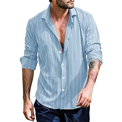 Rumity Herren Hemdjacke Hemden Langarm Dünne Einfarbig Vintage Freizeithemd Casual mit Fronttasche Regular Fit Sommerhemd Hemd Herren Langarm Slim Fit Blau Business Hemd Herren Weiß Langarm BüGelfrei