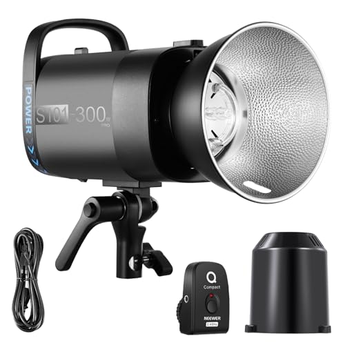 NEEWER S101-300W PRO Studio Flash Blitzlicht Studioblitz mit 2,4G Auslöser 150W Einstelllampe 300Ws GN58 5600K Bowens Mount Reflektor S1/S2 Modus leiser Lüfter kompatibel mit QPRO für Produktaufnahmen