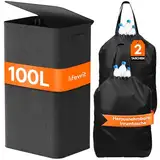 Lifewit 100L Pfandflaschen Sammelbehälter mit Deckel, Groß Pfandflaschen Aufbewahrung, Behälter Leergut & Altglas Aufbewahrung, Flaschensammler Küche Abstellraum Flaschentasche, Schwarz