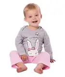 Amantes Textiles Schlafanzug Baby Mädchen Hase - Zweiteiliger Schlafanzug Lang Pyjamas Set Langarm Nachtwäsche Baby, Baumwolle, Grau Rosa, 74/80