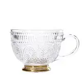 HOMLA Barrel Teetasse Transparent im Vintage Stil - Funktionaler Becher mit Eleganter Musterung - Für Partys Bankette Teeservice - Fassungsvermögen 0,36 l