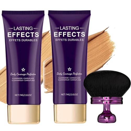 Body Coverage Perfector, 2025 Neu All-Over Complexion Perfector mit Extra großer Körper Make-up-Pinsel, Tattoo Abdeckung Wasserfest, Bein und Körper Narbe Abdeckung Make-up (Natürlich+Braun)