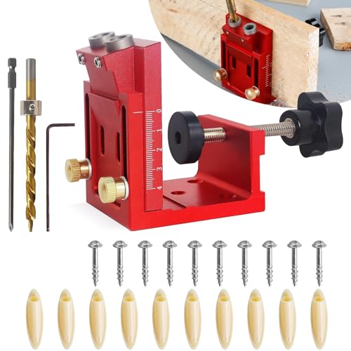 Pocket Hole Jig Set,Schrägloch Bohrschablone,Taschenloch Bohrschablone,Bohrhilfe,Aschen-Dübellochklemmen vorrichtungs set，Holzbearbeitung verstellbarer Sacklochbohrer Schalungsschienenpositionierer