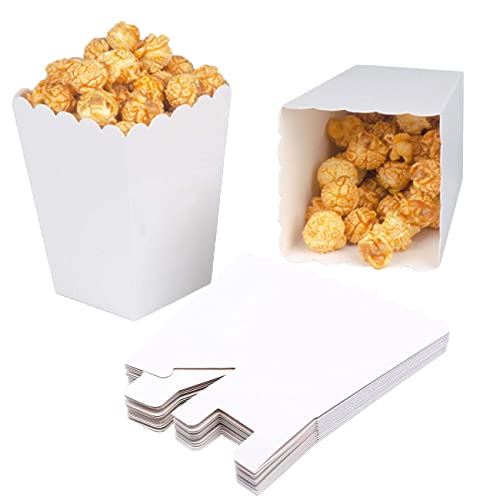 CC wonderland zone 24 Stück Popcorn Tüten Weiß,Popcorn Boxen Klein,Mini Popcorn Behälter,Popcorn Kästen Weiss aus Papier für Partys