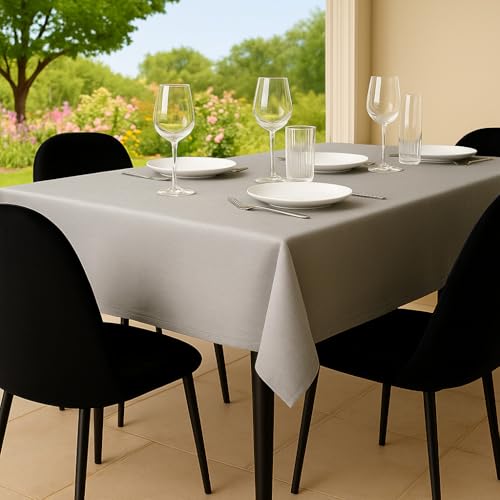 Tischdecke Outdoor Abwaschbar 140x300 Grau Gartentischdecke Tischdecken Wetterfest Wachstuchtischdecke Table Cloth Made in Italy für Den Außenbereich Tischtuch
