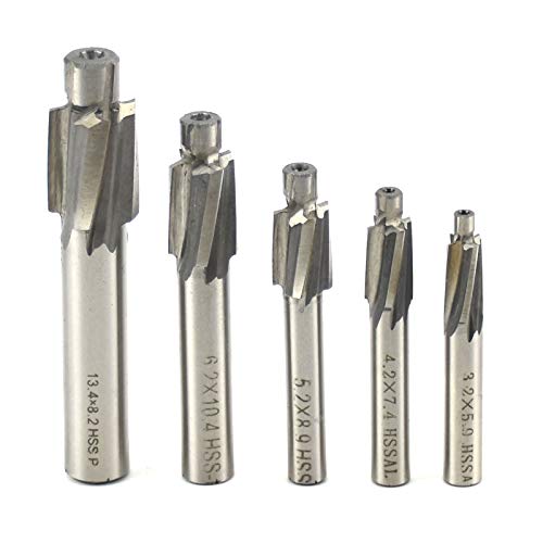 BIGP 5 Stück Senker Schaftfräser, Flachsenkersatz, Cutter Slot Bohrer CNC Drehfräser Set Werkzeug M3 M4 M5 M6 M8 4 Flöten HSS-AL für Kupfer, aluminium, stahl, gusseisen