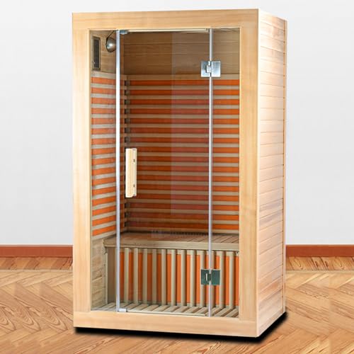 2 Person Infrared Sauna, Indoor Saunas, Canadian Hemlock, with Control Panel, Tempered Glass Door, Negative ion oxygen bar, LED starry sky light 115*100*190cm/45.27*39.37*74.8in Holzfarbe