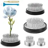 Leikurvo 4 Stück Blumenigel, Kenzan Blumendekoration, Blumenarrangement Runder, Steckigel Blumen mit Korrektor und Reinigungsbürste, Silber Messing-Nadel Ikebana Blumenhalter (23mm/34mm/40mm/46mm)