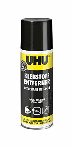 UHU Klebstoffentferner Spray Sprühdose, Super stark und effizient zum Entfernen von Klebstoff- und Farbrückständen, Ölflecken oder Fett, 200 ml