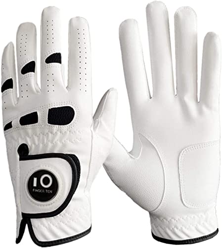 LOVMEAD Golfhandschuhe Herren für Linke Hand Mit Ballmarker 1 Stück, Allwetter Cabretta Leder Griff Golf Handschuh Rechtshänder Weicher Komfort Passform Größe ML (Linke Hand, L)