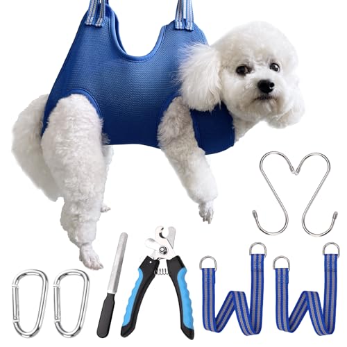 OVTEXZOG Hundepflege-Hängemattengeschirr, Hundetragehilfe zum Krallenschneiden, hängende Hängematten-Rückhaltetasche für Hunde zum Krallenschneiden/Krallenpflege (Klein 12KG Max/Blau)