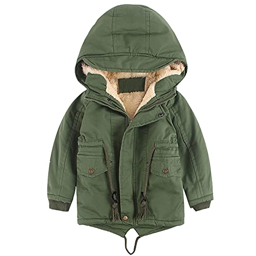 L SERVER Winterjacke für Jungen und Mädchen,warm Hoodie Outfits Dicke Mantel Baby Wintermäntel, Armeegrün(Verdickung), 92-98