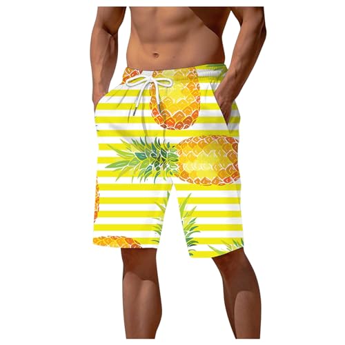 Hawaii-Shorts für Herren Kurze Hosen Herren Herren Sommer Coconut Tree Digital 3D-gedruckte Shorts Strandhose mit elastischer Taille 椰子树 Badehose Teenager Jungen Schwarz Badeshorts (Yellow, XXL)