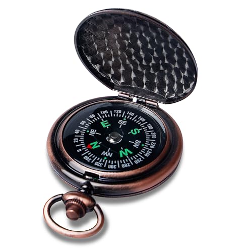 Mitening Kompass Outdoor, Portable Messingkompass Taschenkompass Klassischer Wasserdichter Marschkompass Taschenuhr Flip-Open mit Leuchtziffern für Camping Wandern Jagd und Aktivitäten im Freien