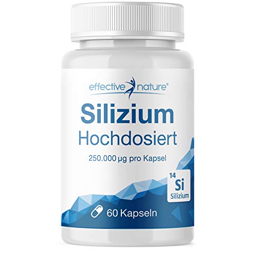 effective nature - Silizium Kapseln Hochdosiert - 60 Stk. für 30 Tage - aus Bambusextrakt - 500 mg Bambus Silizium pro Tag - mit Zink zur Unterstützung normaler Knochen, Haare, Nägel & Haut - Vegan