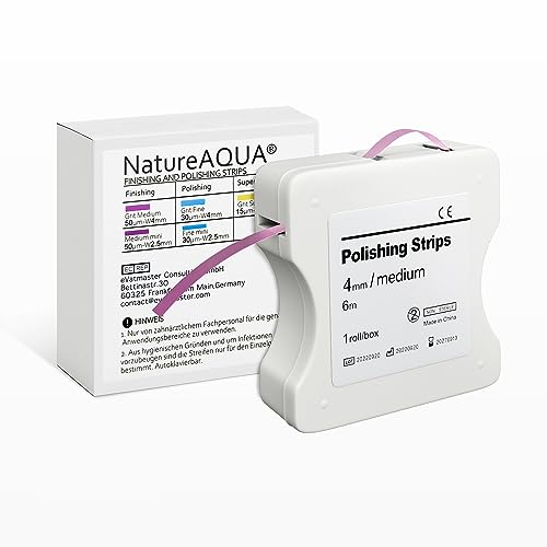 Zahn Schleifpapier, Dental Polierstreifen, Size Mittel - 50μm Größe der Körner - 4mm Breite - 6M/Rollen/Box, NatureAqua Harz Zahn Polier Interdental Schleifwerkzeug (Rosa)