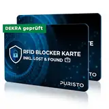 PURISTO® RFID Blocker Karte (2er Set) - DEKRA geprüft - 2in1 inkl. Lost & Found Service - NFC Schutz für Kreditkarten, EC Karten & Ausweise - Ultra-dünner Data Blocker - Portemonnaie RFID-Blocker