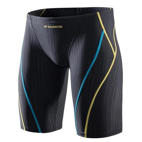 MY KILOMETRE Herren Jammers Lang Badehose Schwimmen Badeanzug Jammer (DE/NL/SE/PL, Alphanumerisch, L, Regular, Regular, Linie Schwarz)