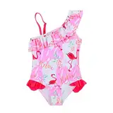 Comforso Mädchen Schwimmen Kostüm Flamingo -Druck 1 Stück Prinzessin Badeanzug Flamingo Badeanzug Kinder Rüschenanzug Hawaiianischer Strand (M, White)