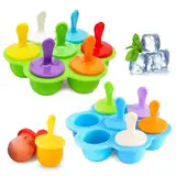 Riisoyu 2 Stück Eisförmchen Popsicle Formen, Silikon Mini Eisformen BPA frei Eisformen Eis am Stiel Silikon Mulden Eisform mit Kunststoffstäbchen mit 14 Kunststoffstäbchen, Blau&Grün