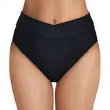 DABASHAN Damen Bikinihose Retro Ruched Bikini Hose Klassisch Schwarze Badehose Strandhose Hoher Taille Einfarbige Bikini Briefs Badehose Große Größe (F-Black, L)