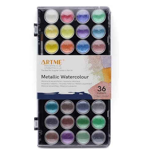 ARTME Wasserfarben 36 Metallic-Farben - Aquarellfarben - Metallic-Aquarell-Kuchenpaletten mit 1 Pinsel