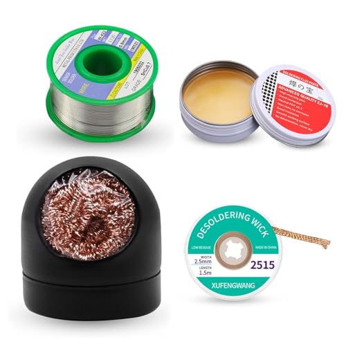 Tkxjry Lötzinn 0.8mm, Lötzinn Bleifrei mit Kolophonium kern 50g, Lötkolbenspitzenreiniger, 2.5MM/1.5M Entlötlitze, für die Reparatur und den Heimwerker von Elektronischen Elektrischen Lötkomponenten