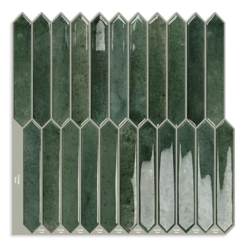 Grüne lange Sechseckfliese Abziehen und Aufkleben Spritzschutz,10 Blätter Wandfliesen Selbstklebende Fliesen für Küche, Bad,Kamin, RV(30.5×30.5cm)