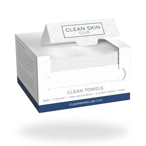 Clean Skin Club Clean Towels™,100% USDA Biobased Dermatologist Approved Face Towel,klinisch getestetes EinwegGesichtstuch,Gesichtswaschlappen,ultraweiche Makeup-Entferner-Trockentücher,1 Packung,25St.