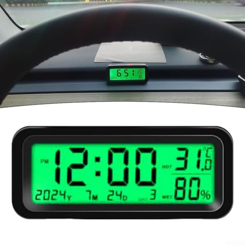 Digitale Auto-Uhr, 8 x 3 x 3,5 cm, Solar-Mini-Digitaluhr, Automatische Hintergrundbeleuchtung für das Armaturenbrett, Zeit, Datum, Temperaturanzeige, Luftfeuchtigkeit, für Zuhause, Auto(blau-grün)