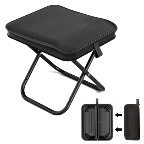 MEISHANG Camping Hocker,Klapphocker 28CM,Tragbarer Klapphocker,Mini Outdoor Camping Klappstühle mit Aufbewahrungsbeutel,für Camping Garten Reisen Angeln Grillen Strand Picknick(Schwarz/1)