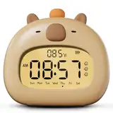 IHALO Capybara Kinderwecker, Nachttischwecker mit Nachtlicht, digitales LED-Display, 3,15 Zoll, DREI Alarme, Wochenendmodus, Datum, Uhrzeit, Temperatur, wiederaufladbar, Dekoration für Babyzimmer