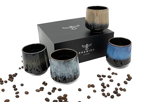 Pheniox Cappuccino Tassen Set Infinity | 4 x 220 ml - hochwertige Tassen aus Porzellan | Kaffeetassen Set - ohne Henkel | Geschenk in modernem Design - spülmaschinenfest | Tee