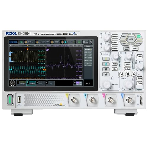 RIGOL DHO804 Tragbares digitales Oszilloskop, 70MHz Bandbreite, 4 analoge Kanäle, 12bit vertikale Auflösung, niedriges Grundrauschen, Unterstützung für mobile Netzteile