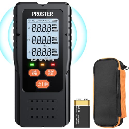 Proster EMF-Messgerät 3 in 1 digitaler Strahlungsdetektor für elektromagnetische Felder EF RF MF, 5G-Mobilfunkmasten WiFi-Signal-Detektor für EMF-Inspektionen zu Hause und im Büro sowie Geisterjagd