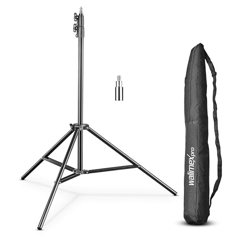 Walimex pro FT-8051 Lampenstativ 260cm - Lichtstativ mit Federdämpfung, Höhe max 260 cm, 5 kg Traglast, Aluminium, für Fotografie Studio Outdoor, mit Tasche und Adapter, Schwarz