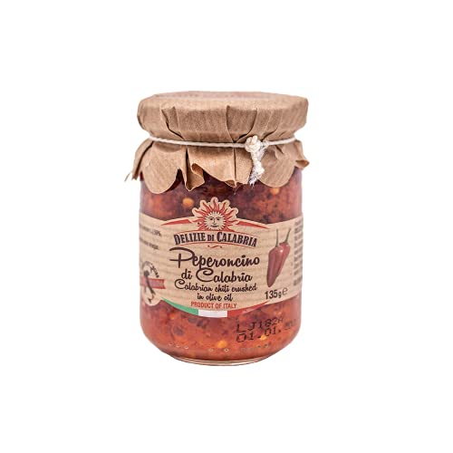 Pepperoncino di Calabria Hot Chili Paste mit Olivenöl (135g) von Delizie di Calabria - 38% Olivenöl - Sauce aus Kalabrien - aromatisch - original italienisch - vegan vegetarisch dolce vita