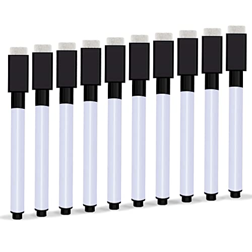 Autoau Whiteboard Marker 10 Stück, Folienstift Abwischbar mit Magnetisch Dry Erase Marker Stifte Schwarz für Whiteboards Memoboard Pinnwand Flipchart Marker(11.3 * 1cm)