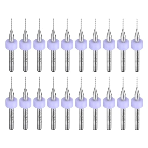 sourcing map 20 Stück Mikro-PCB-Bohrer, 0,6 mm, Wolframstahl, Hartmetall, Spiralbohrer, Mini-Bohrwerkzeug mit 0,3 cm Schaft für Leiterplatten, Stein, CNC-Gravur