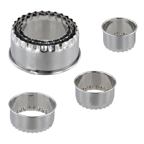 Hoxfly Ausstechformen Set, 3 Stück Plätzchen Ausstecher aus Edelstahl, 6 cm to 8.1 cm, Dumpling Mold, Ring Keksform für DIY Knödel, Sandwich Metallformen für Küche, Kekse, Backen, Obst (Silber)