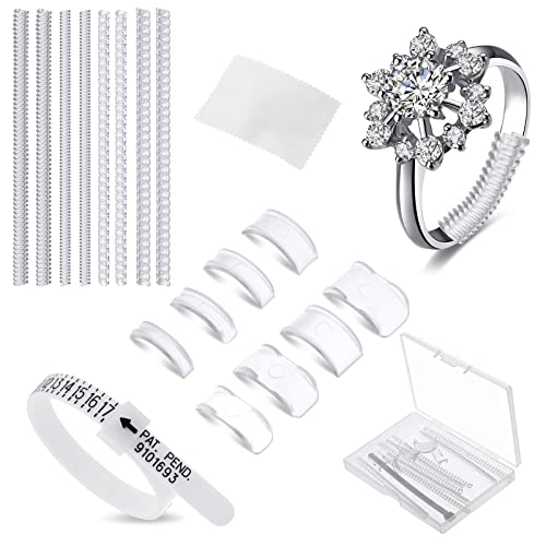 Abeillo Ringverkleinerer Unsichtbar, Ringgrößenversteller mit Poliertuch und Ringgrössenmesser, Ring Size Adjuster Set für Männer und Frauen Lose Ringe (2 Stile, 12 Größen fits 1-10mm)