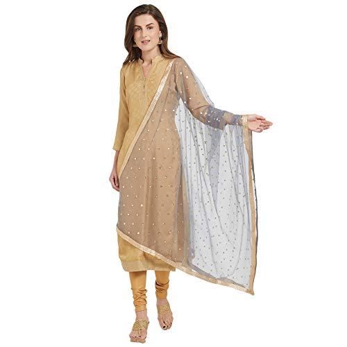 DUPATTA BAZAAR Damen Dupatta, Grau/Gold, One Size