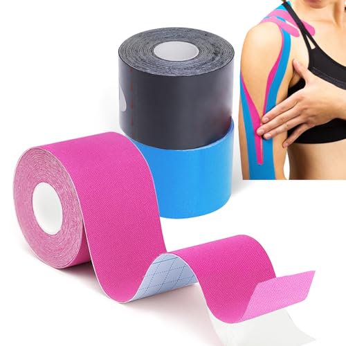 Grunda Kinesiotapes - 3 Kinesiologie Tape Rollen (5cm x 5m) Kinesiotape - Profi Physio Tape und Sporttape - wasserfeste & Hautfreundliche Sport Tapes für Muskelunterstützung, Knieschmerzen