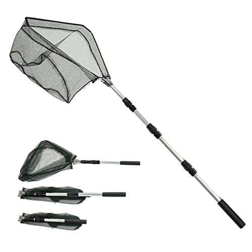 Fishing Kescher Angeln,Unterfangskescher Angelkescher 190cm,4 Sektionen Teleskop - Aluminiumlegierung - Gummiert - Langlebiges Nylongeflecht,mit Faltbare Fischernetz,für Erwachsene Kinder,Teich,See