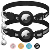 LAFAYI 2er Pack Airtag Katzenhalsband mit Glocke,Reflektierend GPS Tracker Katze Apple Airtag Hülle,Personalisiert Airtag Halsband Katze mit Sicherheitsverschluss,Katzen Halsband,Schwarz