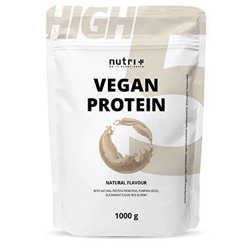 Nutri + Vegan Protein - Neutral - Veganes Proteinpulver ohne Sucralose und Soja - Eiweißpulver aus Reis, Erbsen, Hanf, Buchweizen und Kürbiskernen - 1kg Eiweiß Pulver ohne Süßstoff