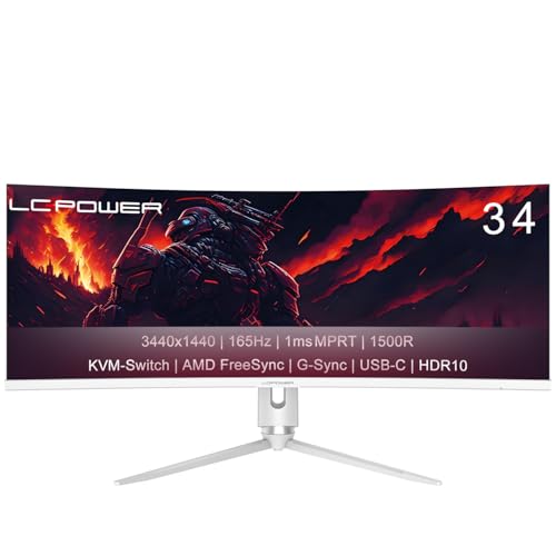 LC-POWER LC-M34-Q-C-PRO 34 Zoll Ultra WQHD Gaming Curved Monitor 3440x1440, 165Hz, HDR10, 1ms, 1500R, FreeSync, USB-Hub,KVM-Switch